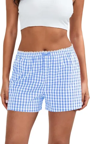 Y2k Short Pajama Bottoms Women Pj Boxers Elastic Low Waist Lounge Stripe Plaid Sleep Shorts Summer Vacation Shorts