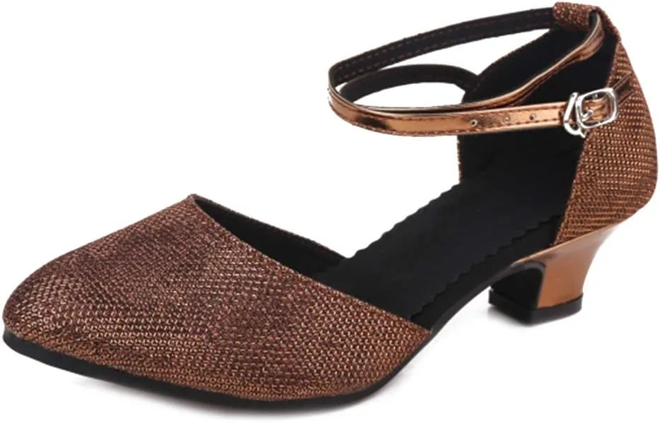 YKXLM Closed Toe Latin Dance Shoes Ballroom Dance Heels Women Character Shoes