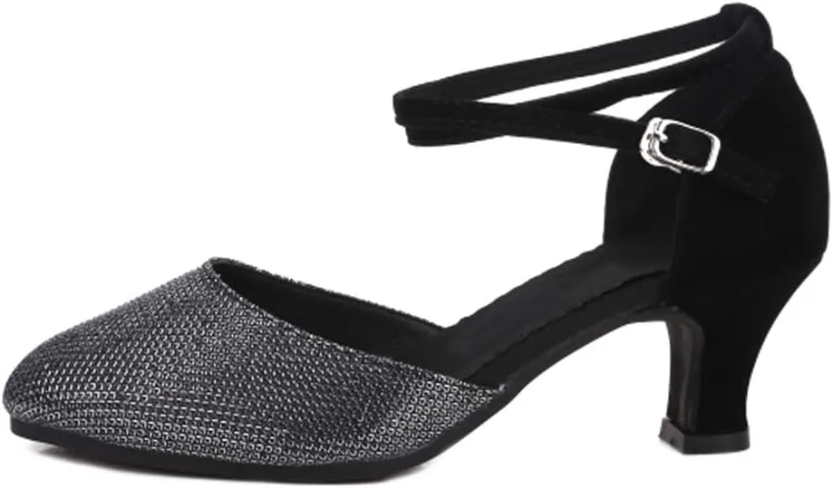 YKXLM Closed Toe Latin Dance Shoes Ballroom Dance Heels Women Character Shoes