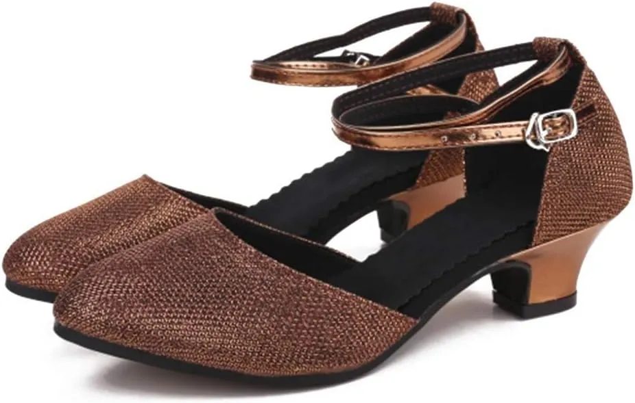 YKXLM Closed Toe Latin Dance Shoes Ballroom Dance Heels Women Character Shoes