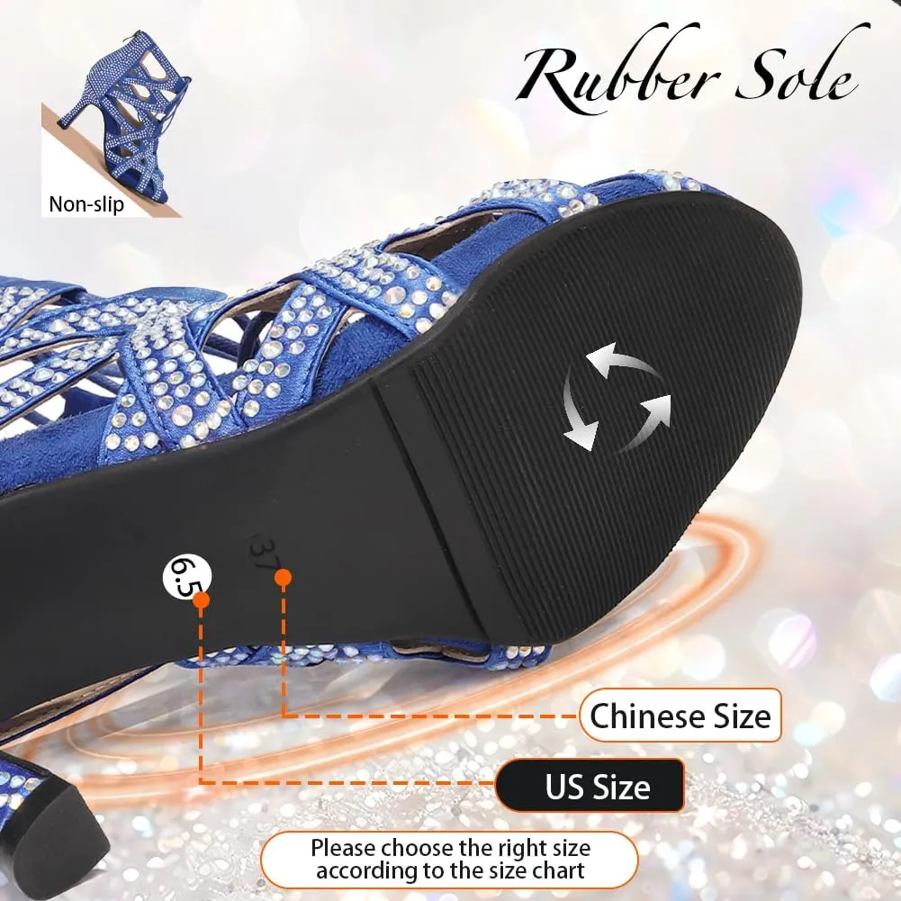 YKXLM Latin Dance Boots Salsa Bachata Ankle Open Toe Rhinestone Practice Performance Dancer Shoes Women