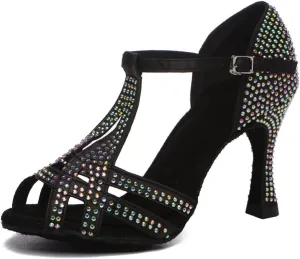 YKXLM Rhinestones Ballroom Dance Shoes Women Latin Salsa Dance Shoes T-Strap,Model L431