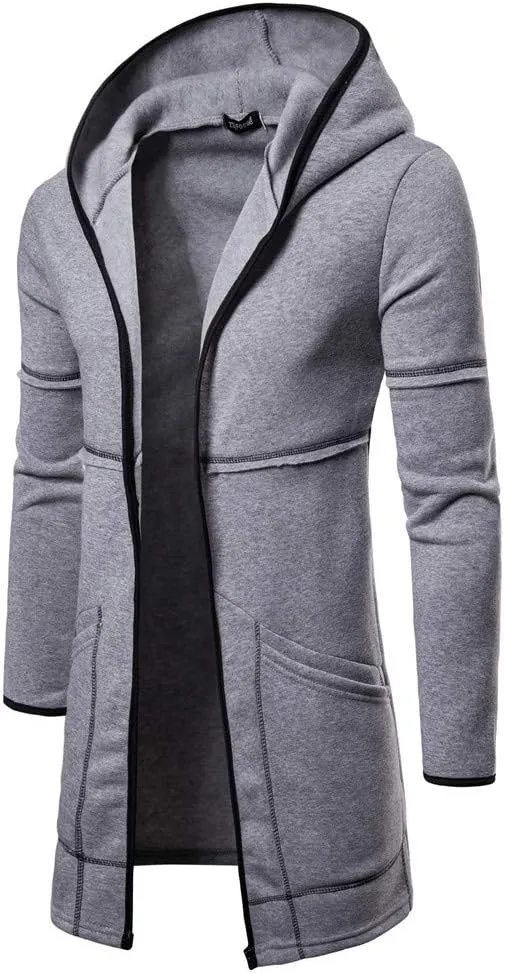Ymosrh Men's Coat Hooded Cardigan Shawl Collar Lightweight Open Front Overcoat with Pockets Casual Coats Jackets, M-2XL