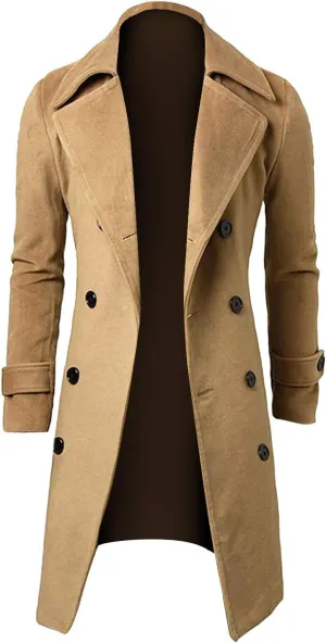 Ymosrh Men's Fashion Trench Coat Notched Lapel Long Length Jacket Double Breasted Casual Fall Winter Overcoat, M-3XL
