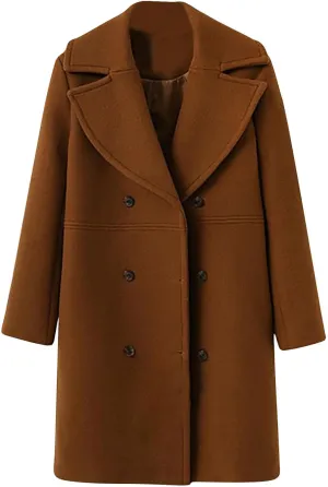 YRAETENM Pea Coats for Women Slouchy Drop Shoulder Double Breasted Maxi Long Wool Jackets Winter Trench Coats with Pockets