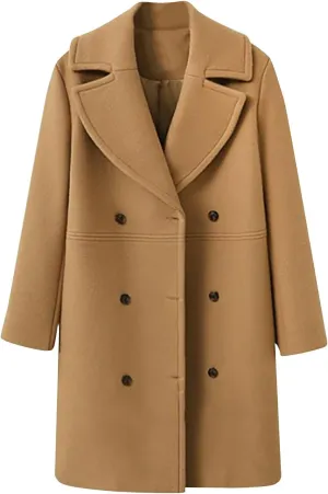 YRAETENM Pea Coats for Women Slouchy Drop Shoulder Double Breasted Maxi Long Wool Jackets Winter Trench Coats with Pockets