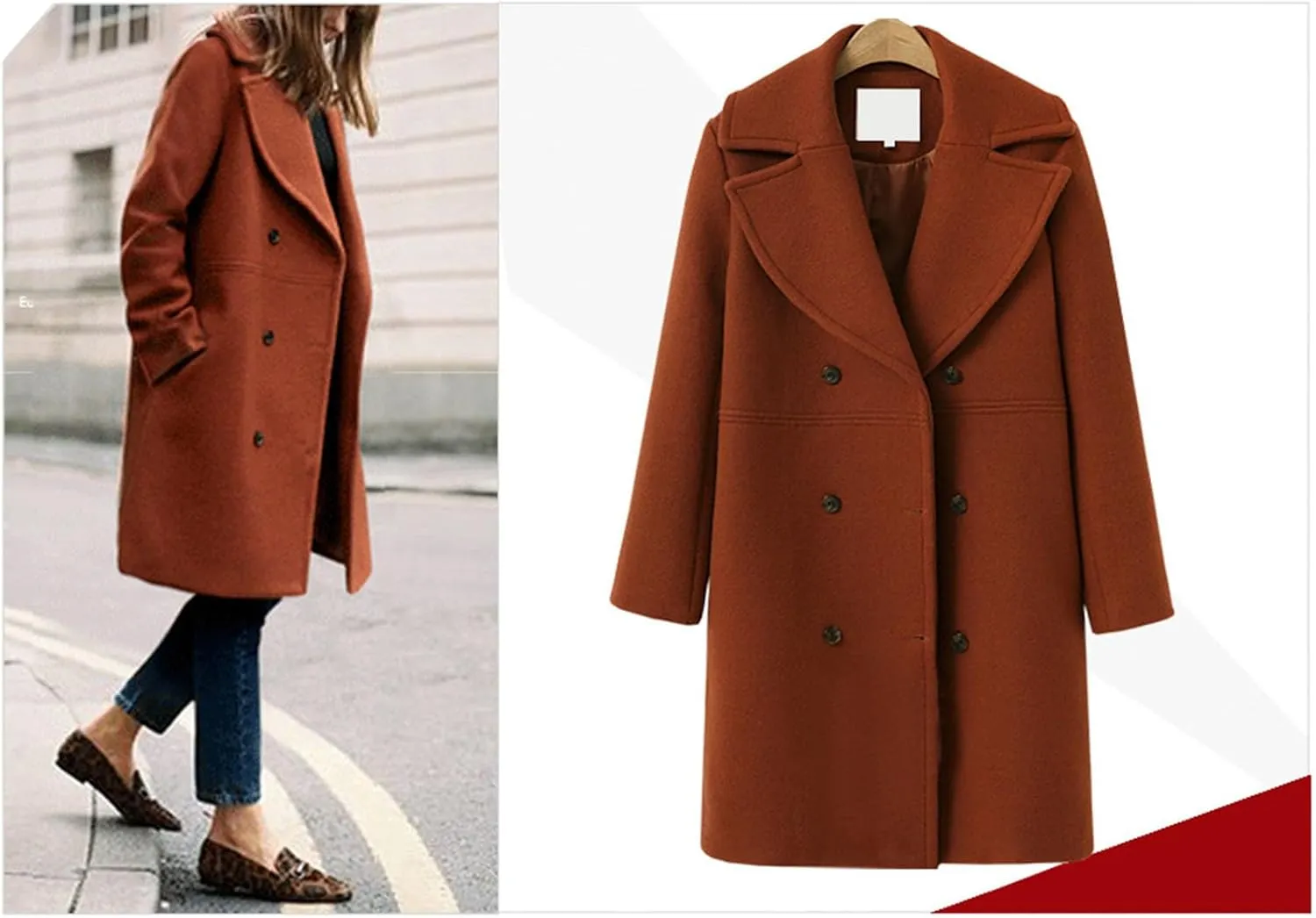 YRAETENM Pea Coats for Women Slouchy Drop Shoulder Double Breasted Maxi Long Wool Jackets Winter Trench Coats with Pockets