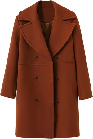 YRAETENM Pea Coats for Women Slouchy Drop Shoulder Double Breasted Maxi Long Wool Jackets Winter Trench Coats with Pockets
