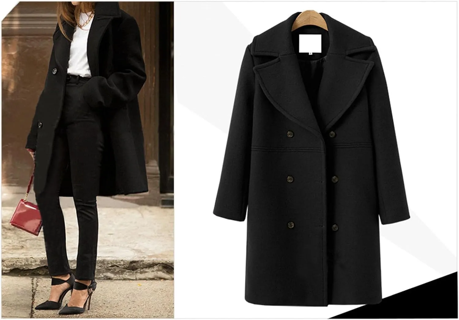 YRAETENM Pea Coats for Women Slouchy Drop Shoulder Double Breasted Maxi Long Wool Jackets Winter Trench Coats with Pockets