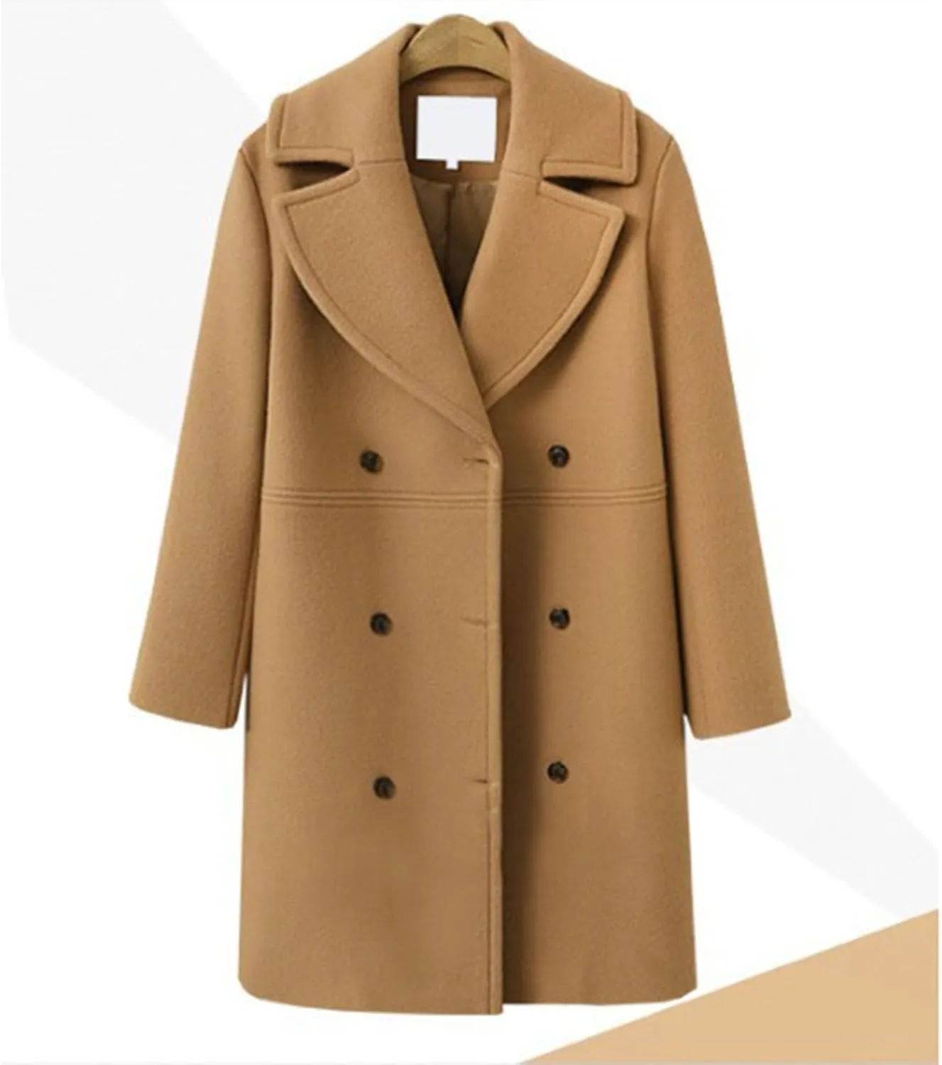 YRAETENM Pea Coats for Women Slouchy Drop Shoulder Double Breasted Maxi Long Wool Jackets Winter Trench Coats with Pockets