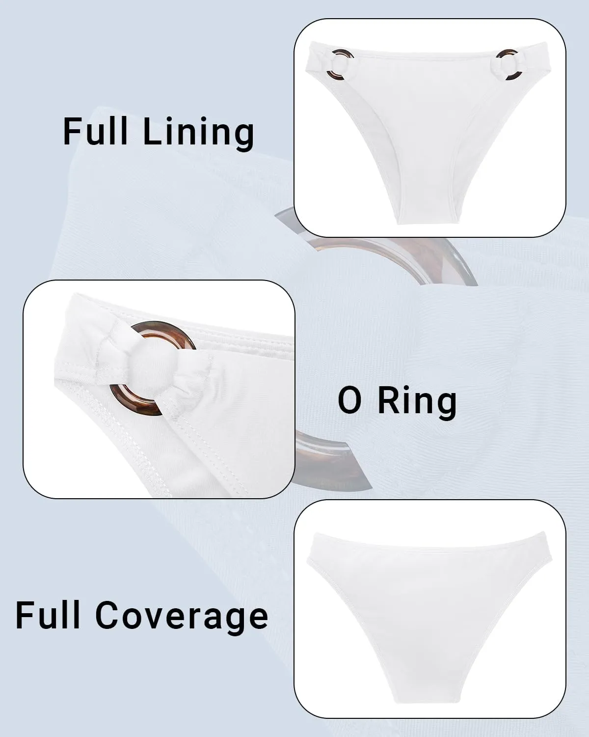 Zmart Women O Ring Bikini Bottoms Full Coverage Swimsuit Bottom Low Waist Low Rise Bathing Suit
