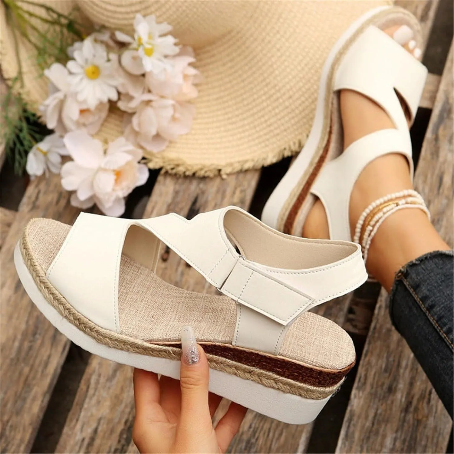 ZWRXW Women's Platform Sandals Comfortable Wedge Ankle Strap Open Toe Sandals Casual Dressy Summer Wedge Sandal With Arch Support for Beach Travel