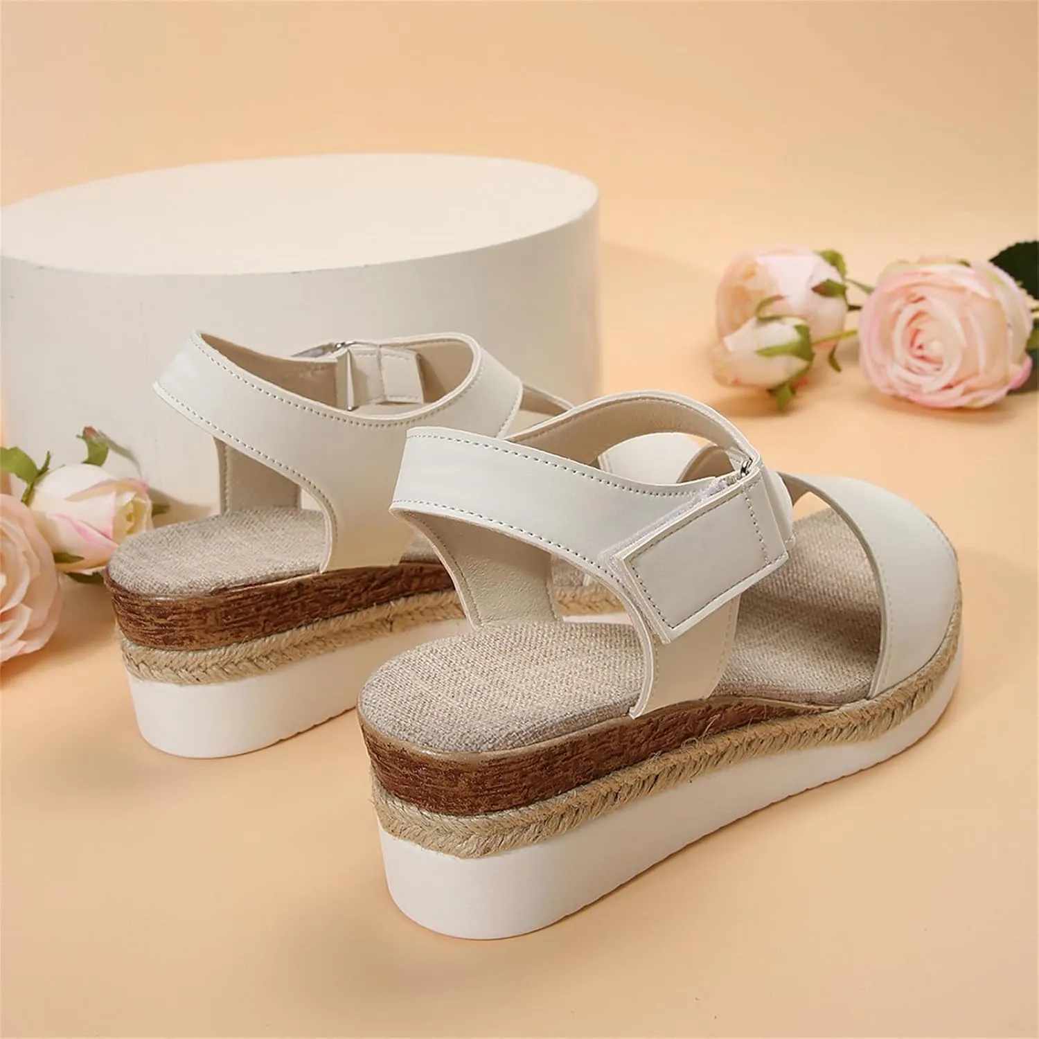 ZWRXW Women's Platform Sandals Comfortable Wedge Ankle Strap Open Toe Sandals Casual Dressy Summer Wedge Sandal With Arch Support for Beach Travel