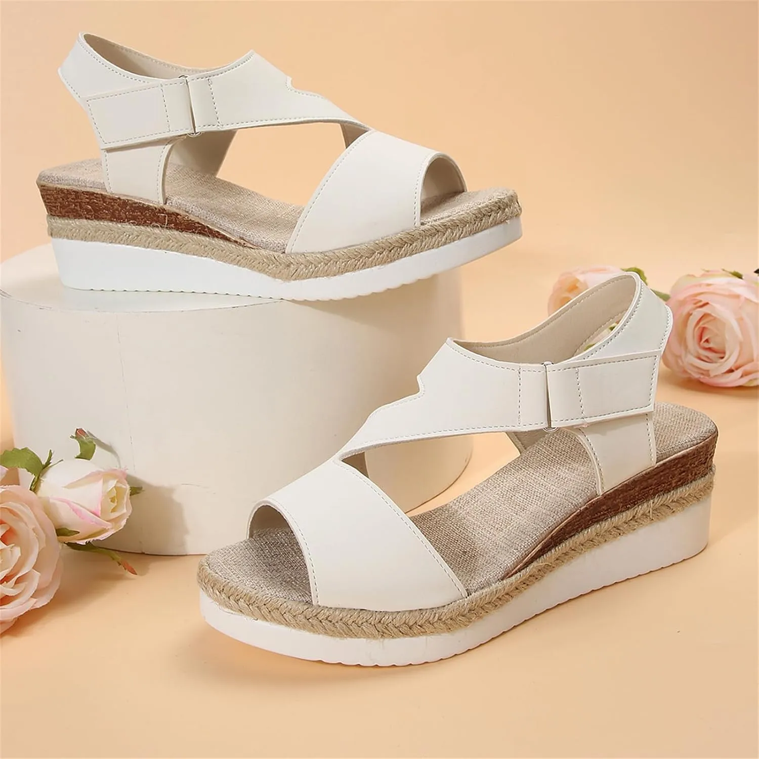 ZWRXW Women's Platform Sandals Comfortable Wedge Ankle Strap Open Toe Sandals Casual Dressy Summer Wedge Sandal With Arch Support for Beach Travel