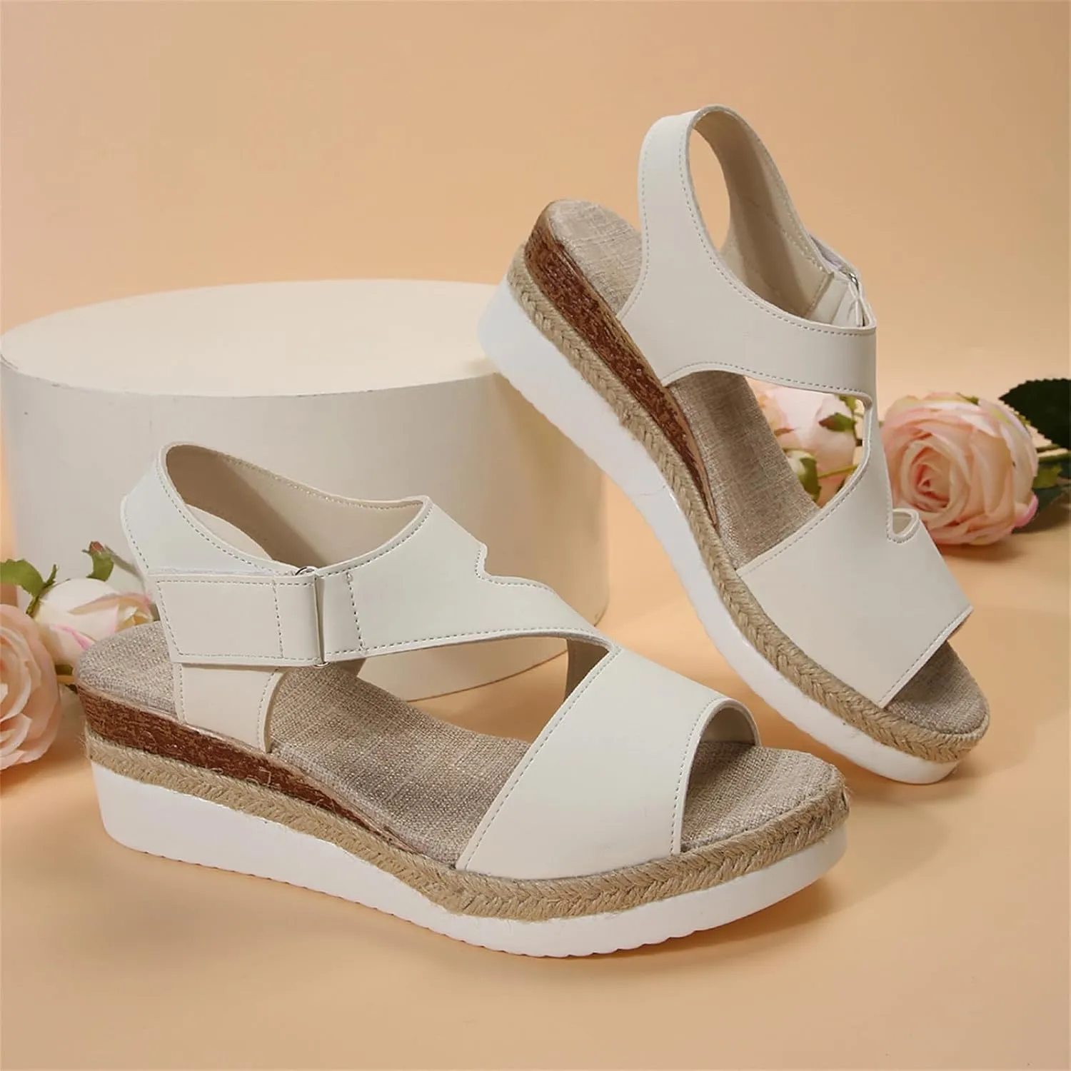 ZWRXW Women's Platform Sandals Comfortable Wedge Ankle Strap Open Toe Sandals Casual Dressy Summer Wedge Sandal With Arch Support for Beach Travel