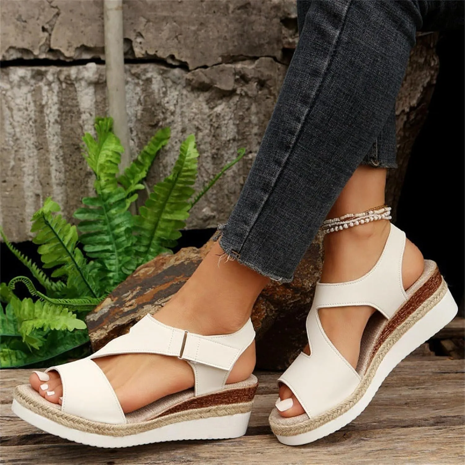 ZWRXW Women's Platform Sandals Comfortable Wedge Ankle Strap Open Toe Sandals Casual Dressy Summer Wedge Sandal With Arch Support for Beach Travel