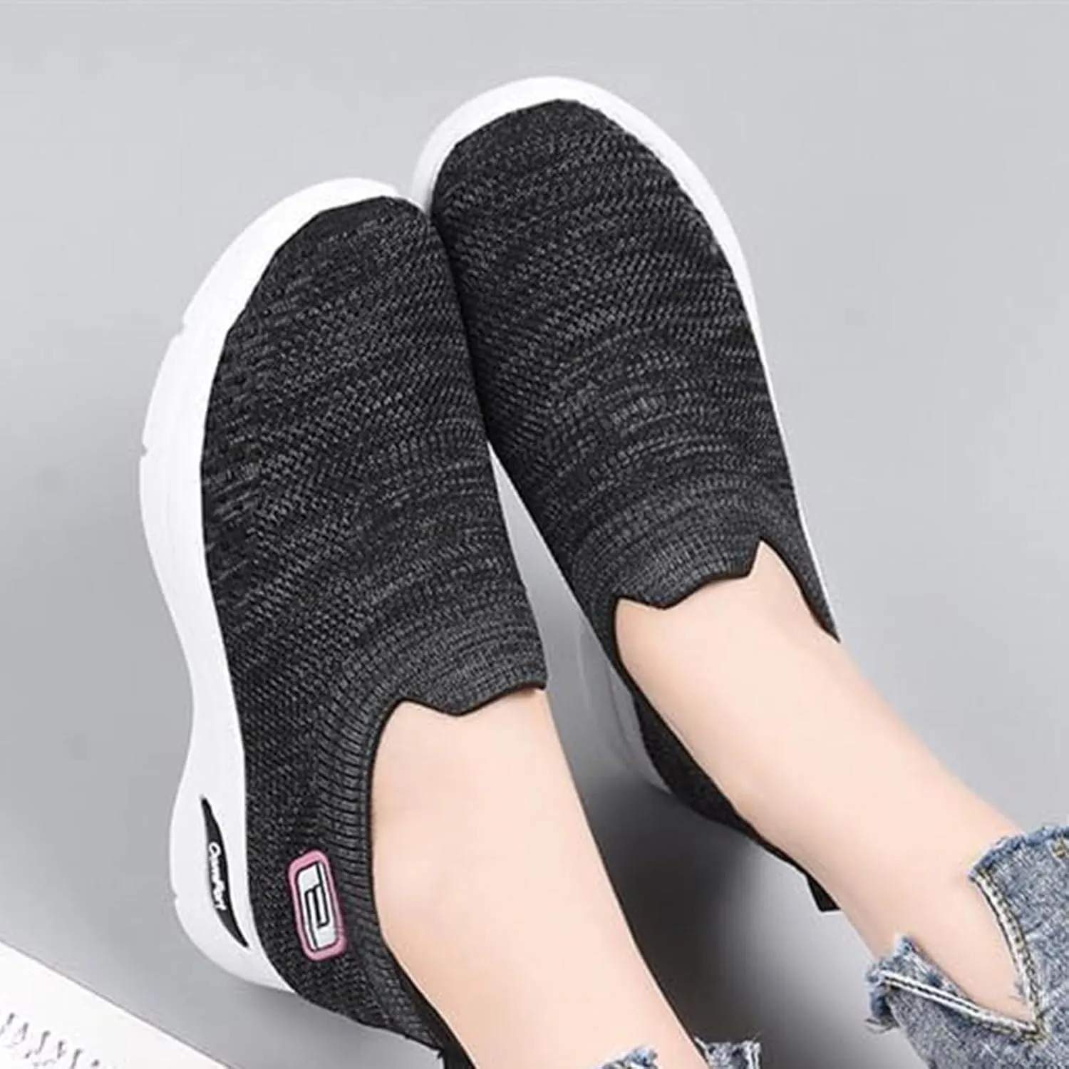 ZWRXW Womens Walking Shoes Orthopedic Slip On Air Cushion Platform Shoes Mesh Up Woven Sock Casual Ladies Fashion Sneakers Lightweight Comfortable Arch Support Sneaker with Arch Support